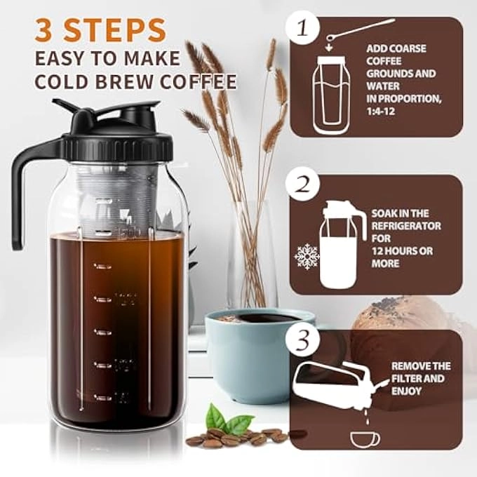 Cold Brew Coffee Maker - 64 Oz Stainless Steel Filter