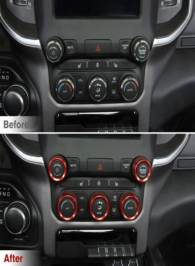 Center Console Knob Cover - Aluminum 5pcs Red 2018-2025+