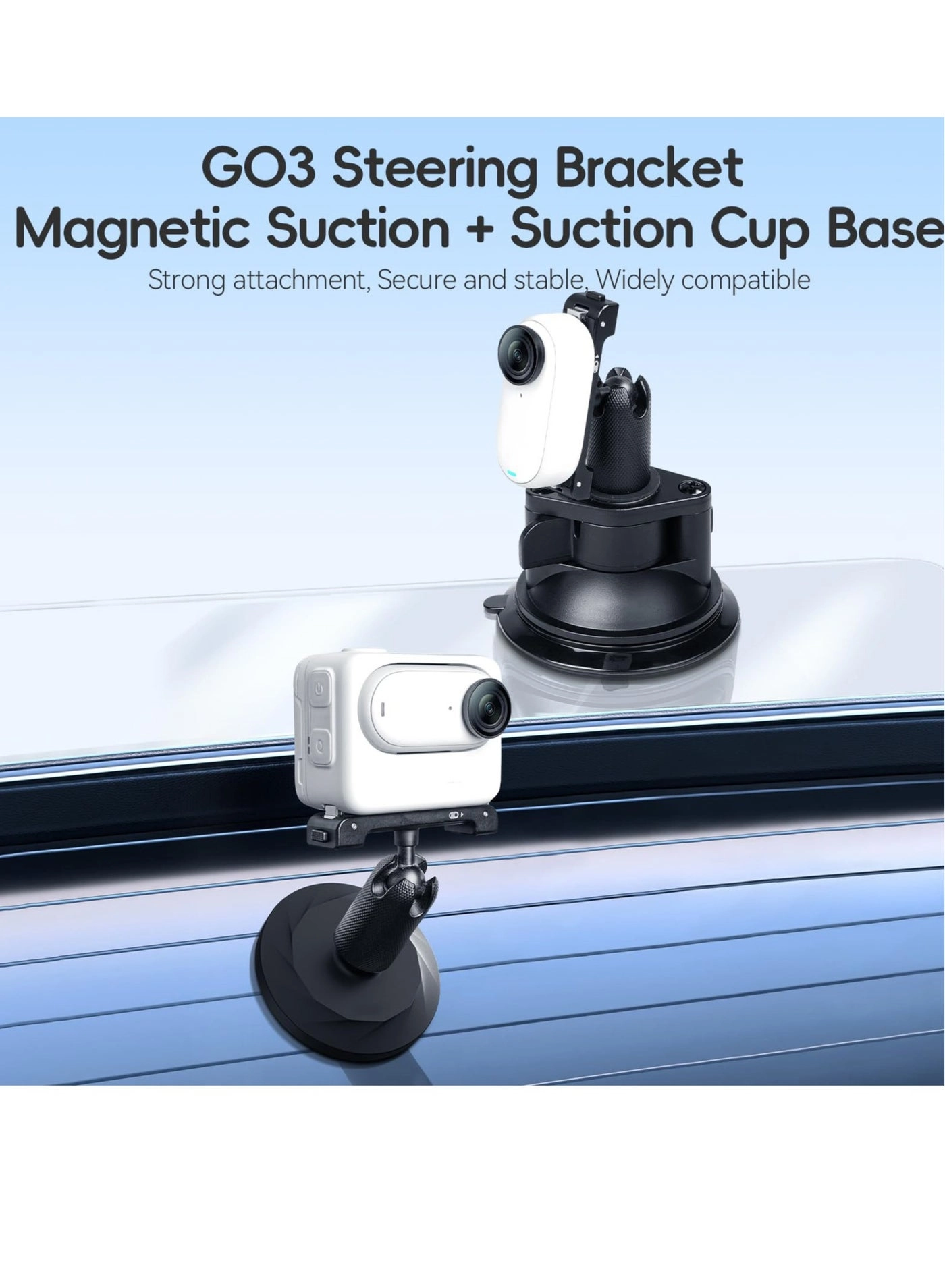 Sport Camera Steering Bracket - 1/4"-20 Thread + Magnetic Suction Base - For DJI Osmo Pocket 3 For Insta360 GO 3