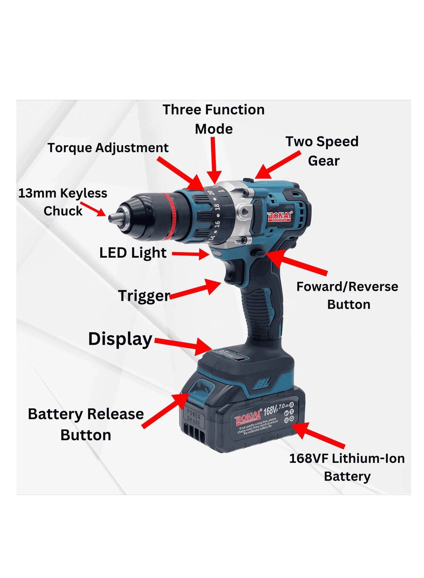 168VF Lithium Electric Drill - 168 Ampere-hour