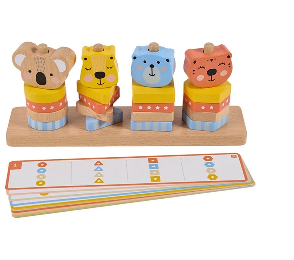 Geo Animals Wooden Stacking Toy - Suitable for 12 month & above 12 activity cards.