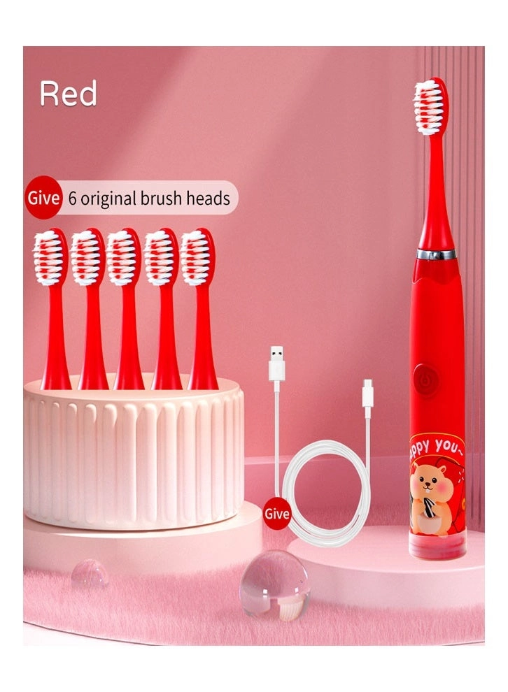 Ultrasonic Electric Children's Toothbrush - Super Soft Waterproof USB Charging 6 Heads