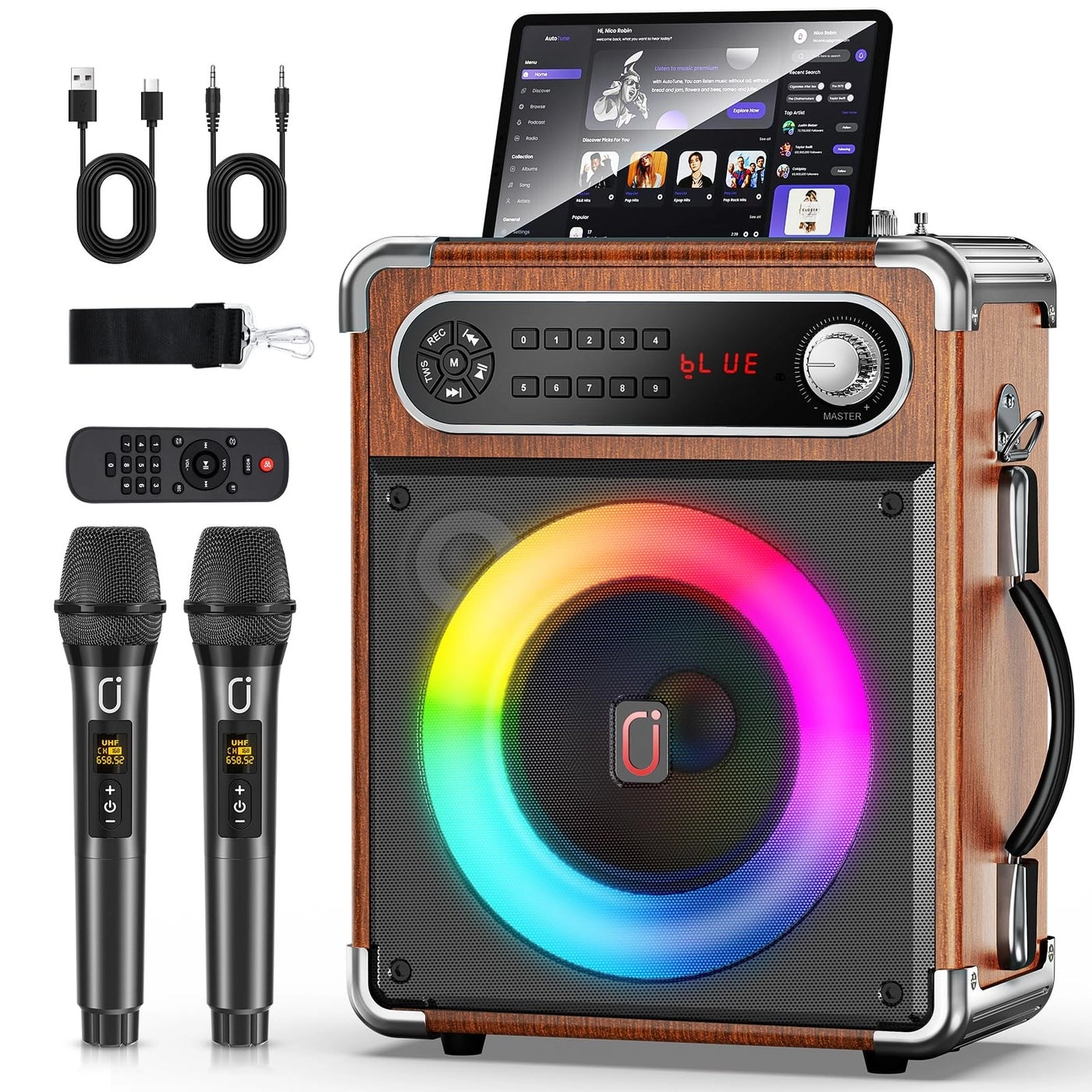 JAUYXIAN Karaoke Machine - 2 Wireless Microphones