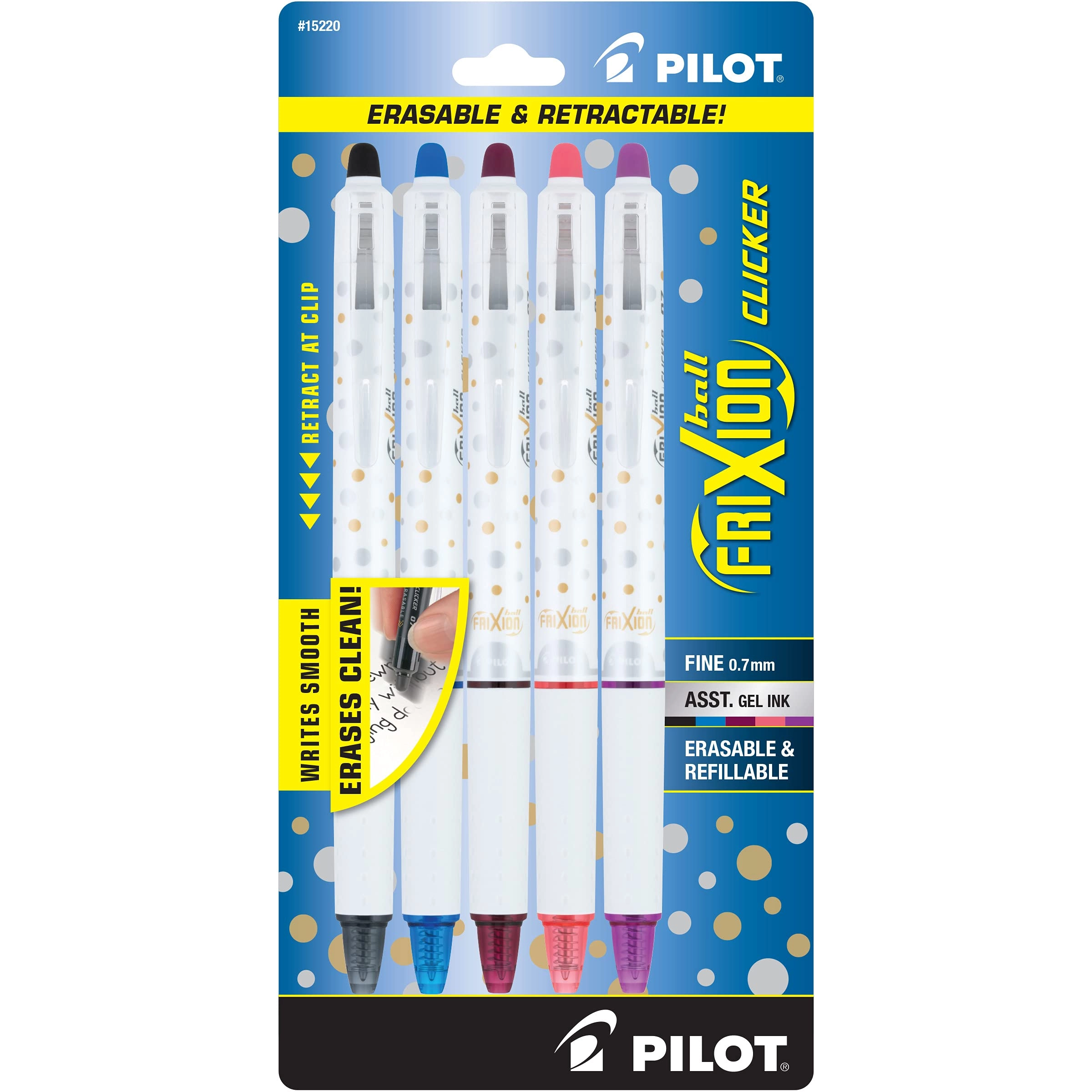 Pilot FriXion Clicker Erasable Design Collection Dots - 5-Pack 0.7mm