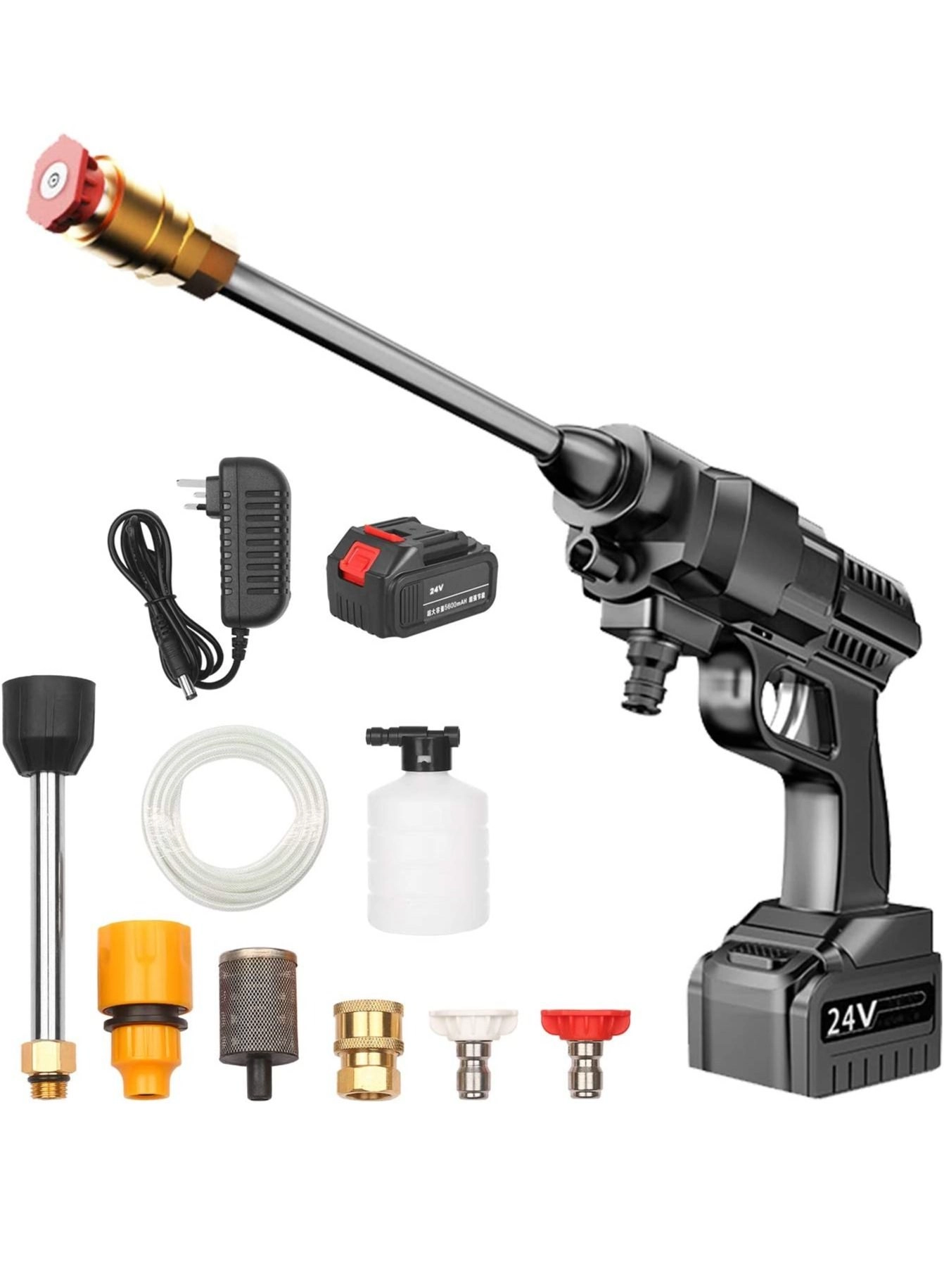 24V Portable Cordless Pressure Washer - 5600mAh Mini Lithium Battery