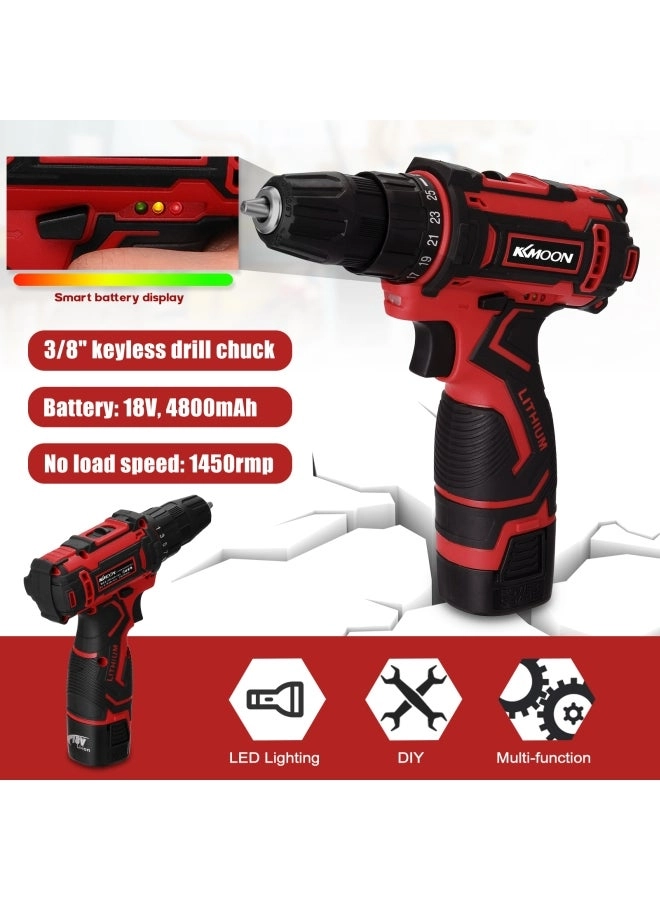 Multifunctional Electric Drill - 18V Red/Black