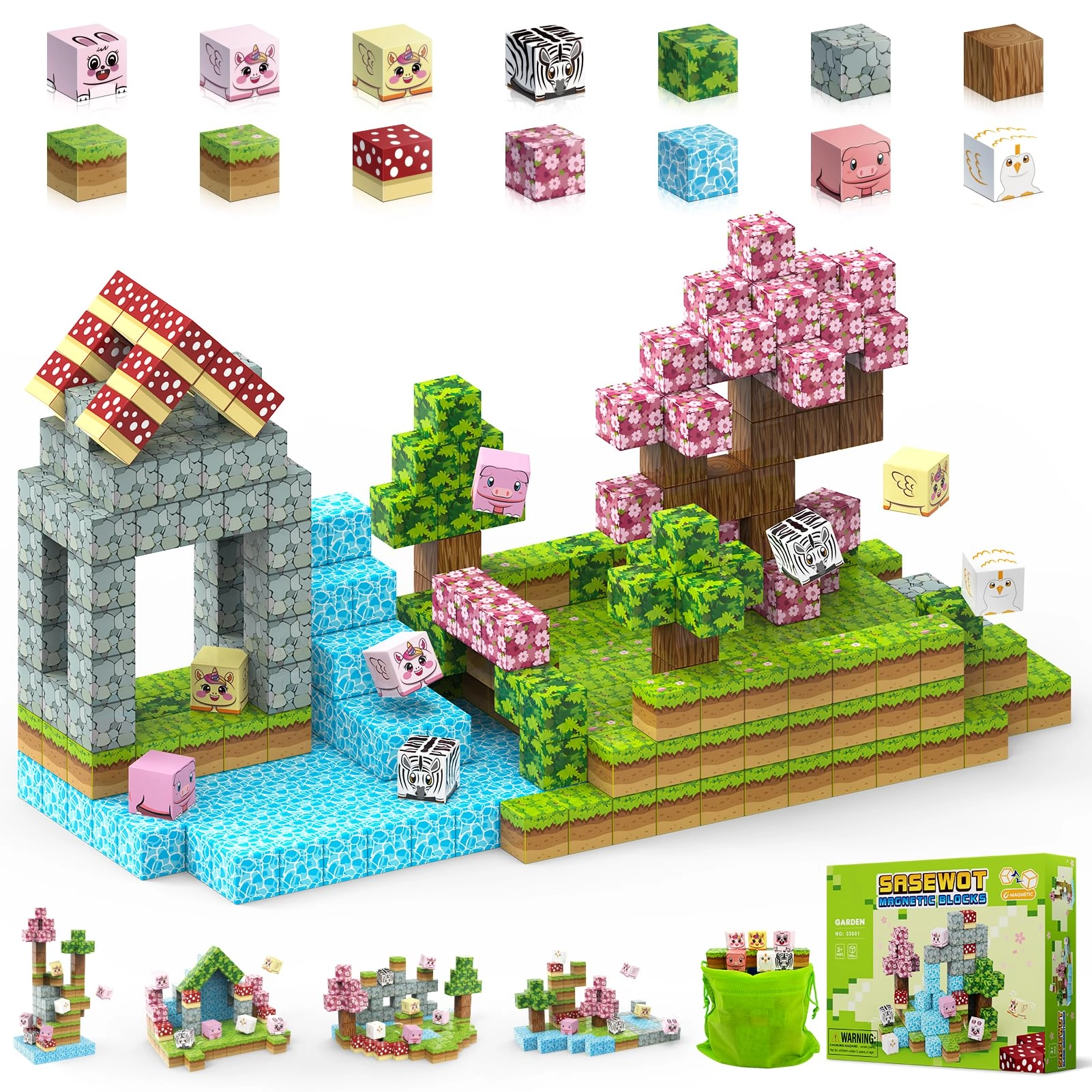 Sasewot Magnetic Building Blocks Plus - 108 pcs Animal, Build, Garden, magnetism