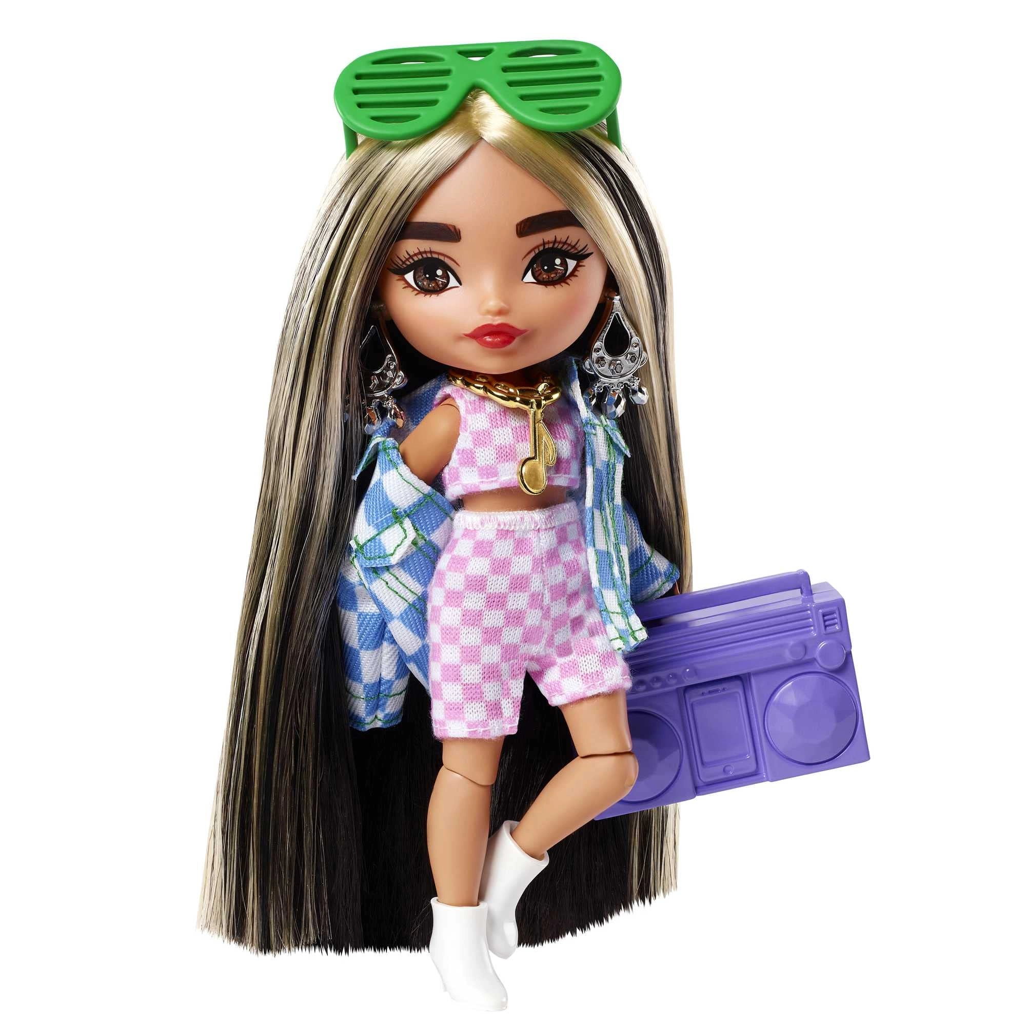 Barbie Extra Minis Doll #2 - 5.5 In Checkered 2-Piece Outfit With Doll Stand Ages 3+
