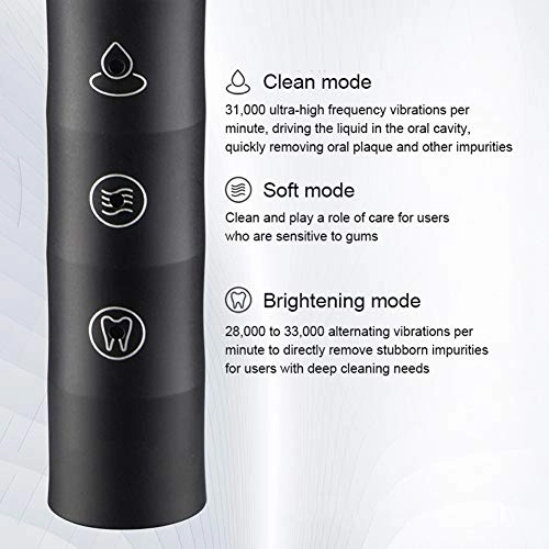 Sonic Toothbrush - 4 Brush Heads 3 Modes Black