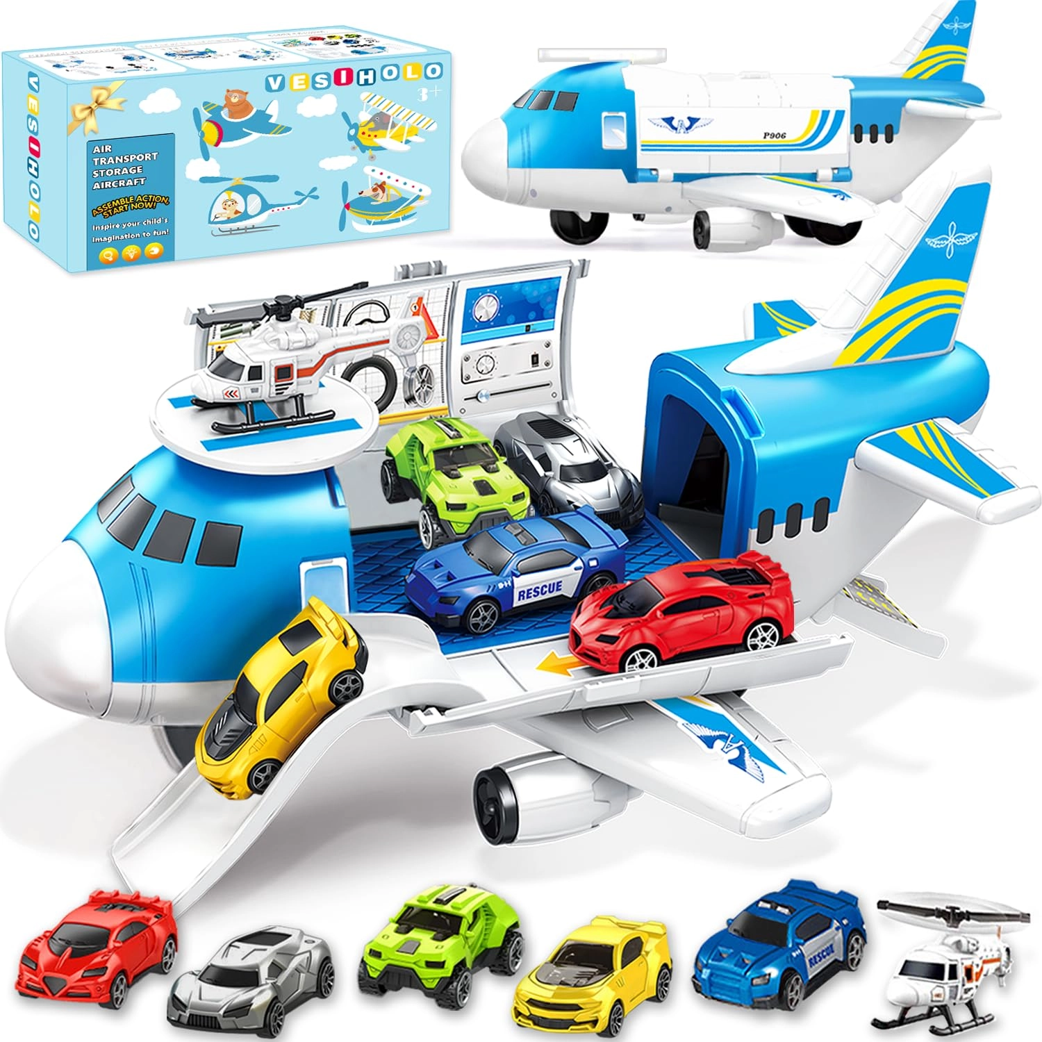 GUDEHOLO Airplane Toy - 5 cars and 1 helicopter