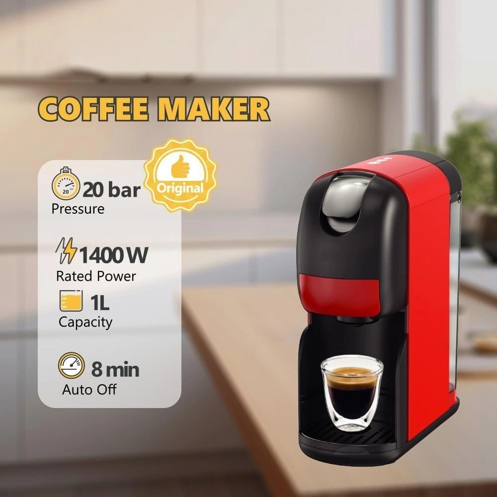 Pump Capsule Coffee Maker - 20-Bar pods & ground coffee
