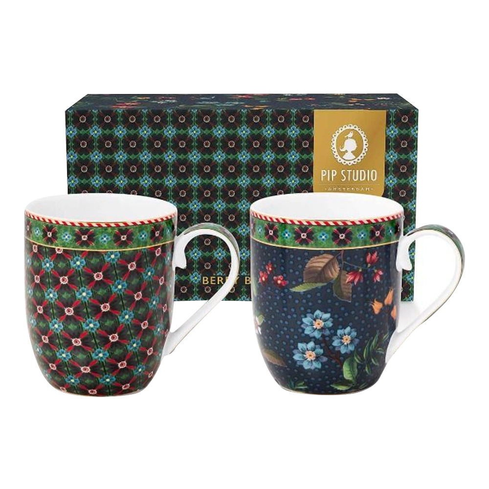 PIP STUDIO Berry Blues Small Mug - 2 pcs - 100% A-grade white porcelain