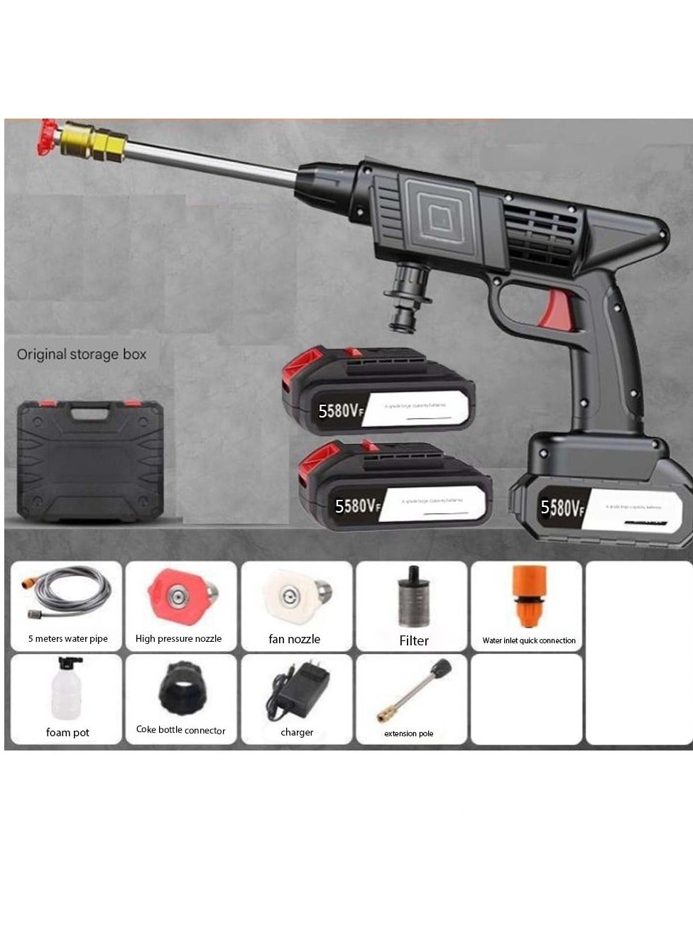 High-Pressure Car Washing Water Gun - 21V 5-meter hose Black