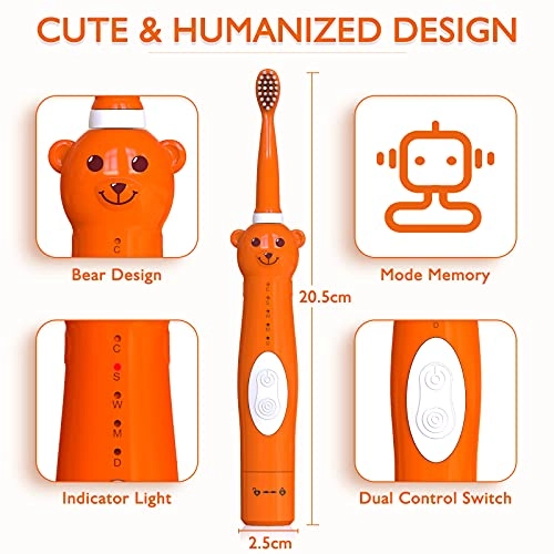 Kids Sonic Electric Toothbrush - Rechargeable 6 Brush Heads 2 Min Timer