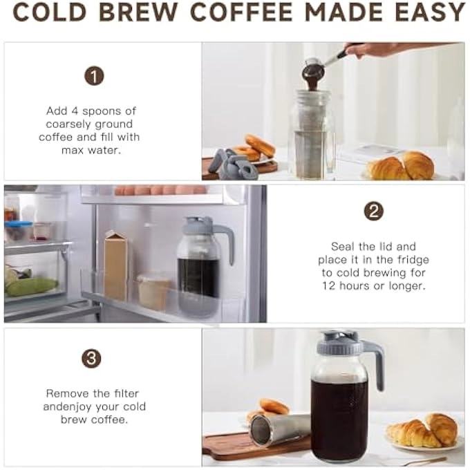 Cold Brew Pitcher - Stainless Steel Infuser WideMouth Pour Spout