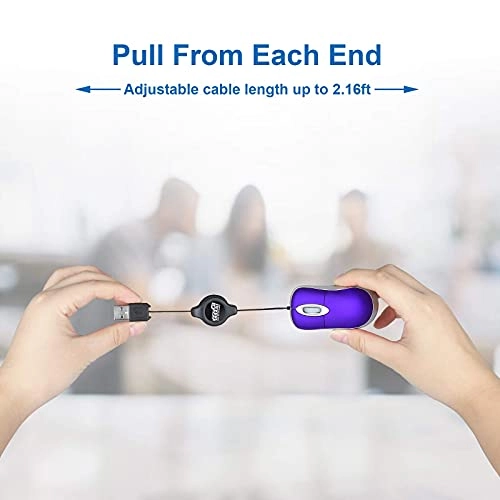 Mini Retractable Cable Wired USB Optical Mouse - USB Wired