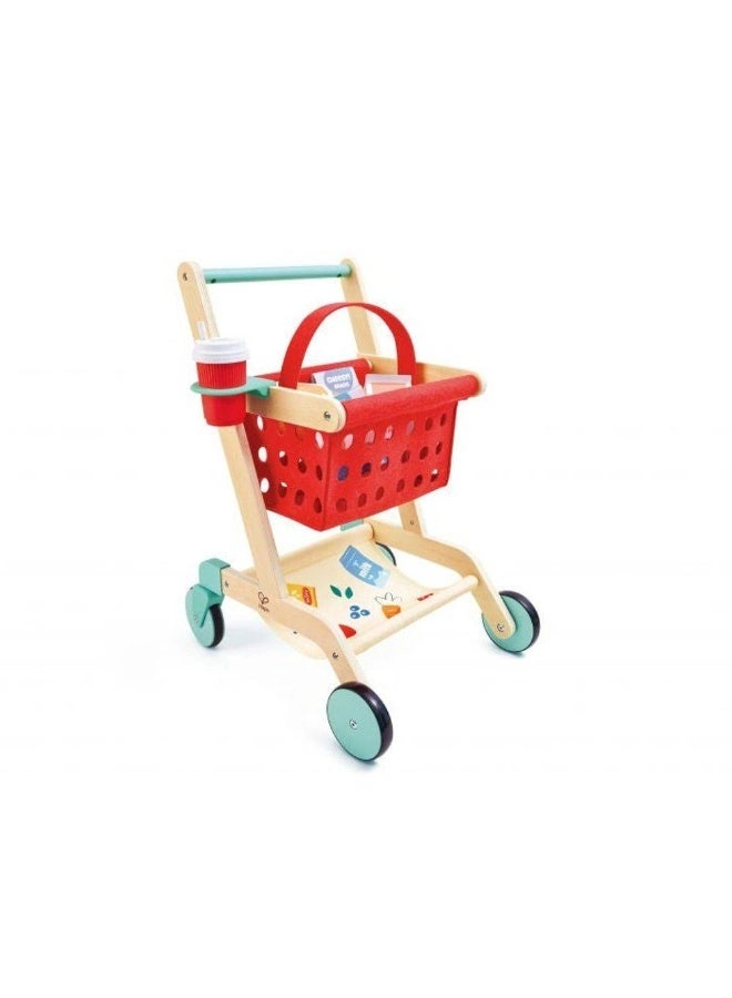 Hape Shopping Fun Wooden Grocery Cart Playset - 7 Pieces