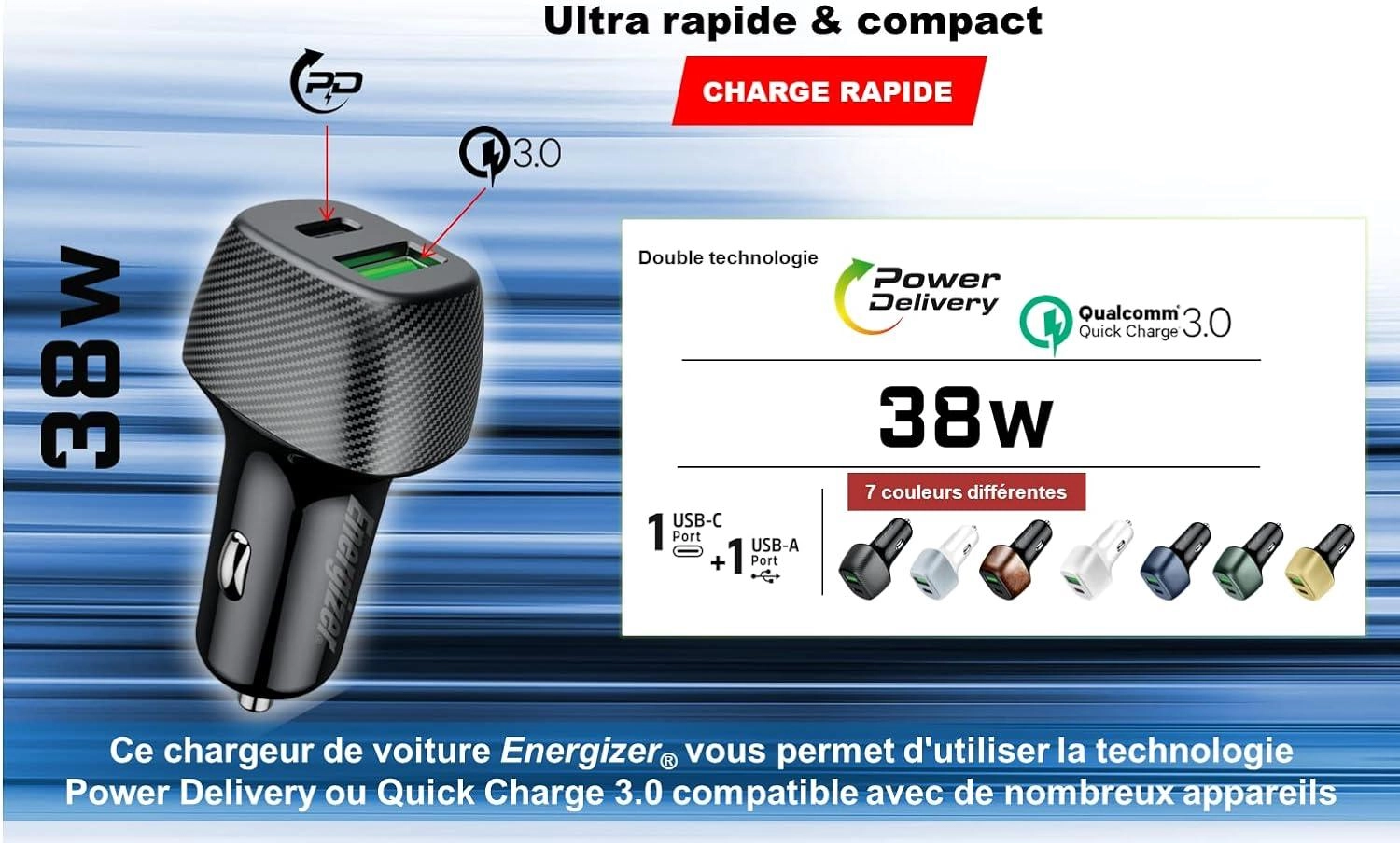 Car Charger D38 - 38W 1 USB-C 1 USB-A