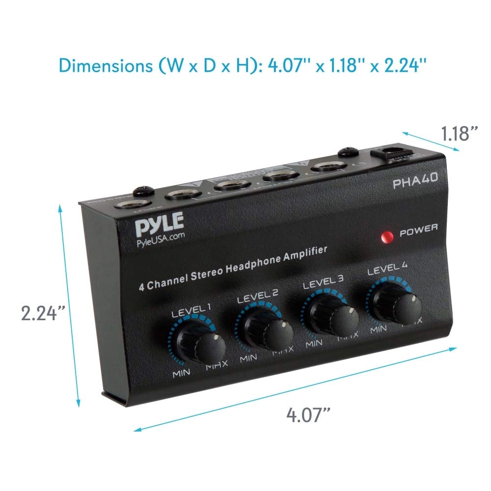 4-Channel Portable Stereo Headphone Amplifier - 4 ¼” Balanced TRS Headphones Output Jack 1/4" TRS Audio Input