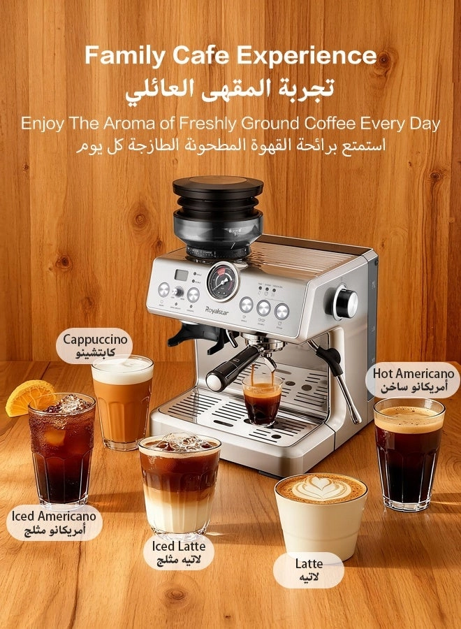 20-Bar Semi-Automatic Coffee Machine - Grinder Milk Frother