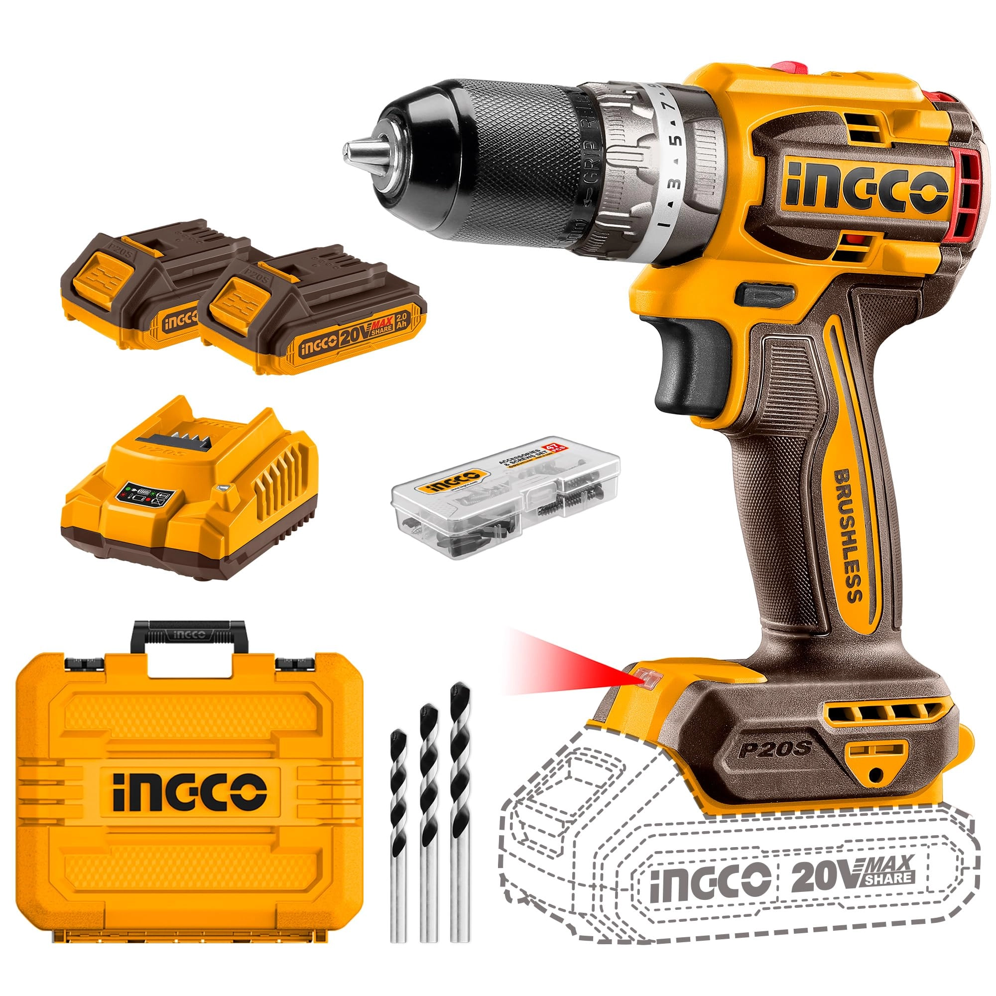 20V Cordless Impact Drill - 2x2.0Ah