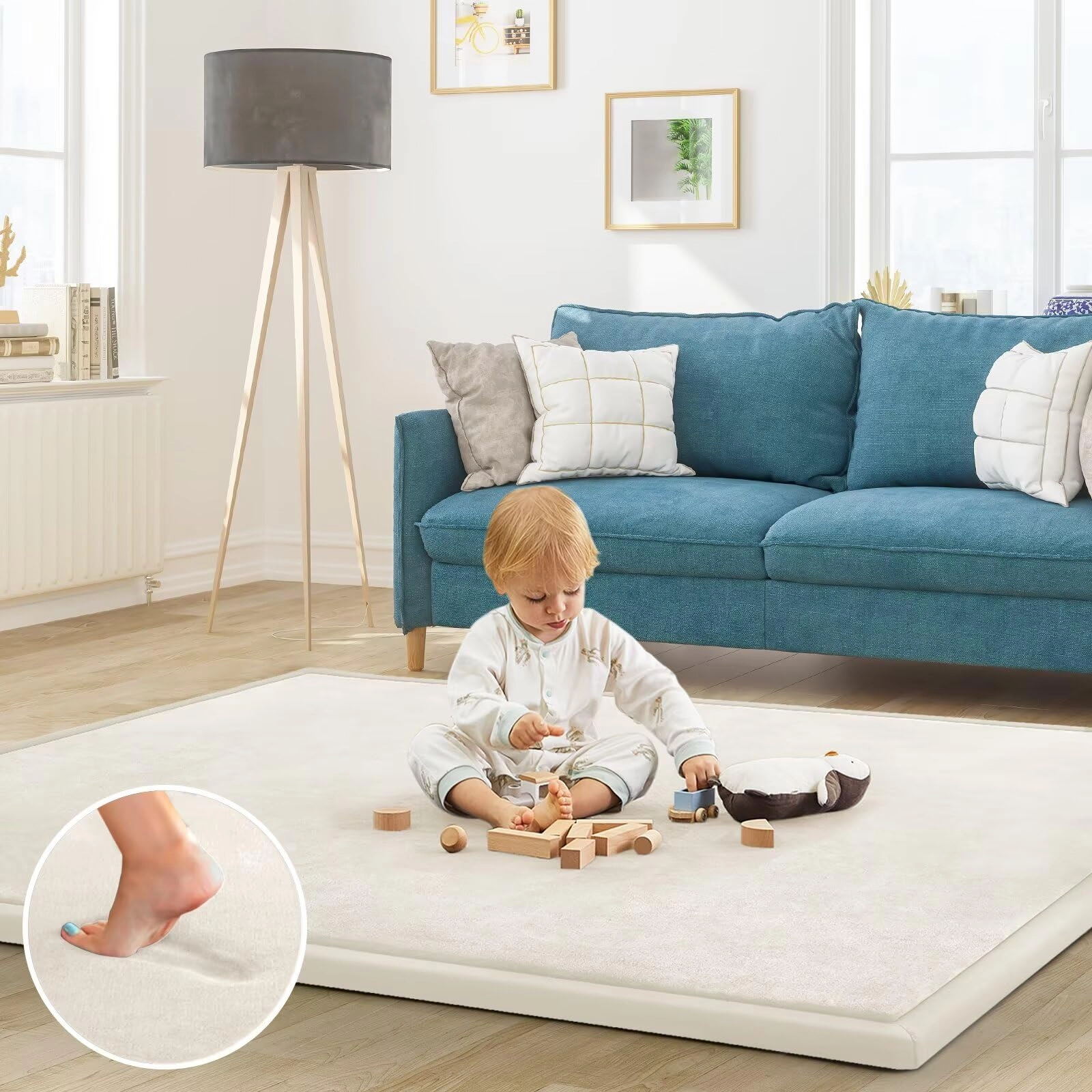 Baby Play Mat - 79"x158" 1.3" Thick Cream