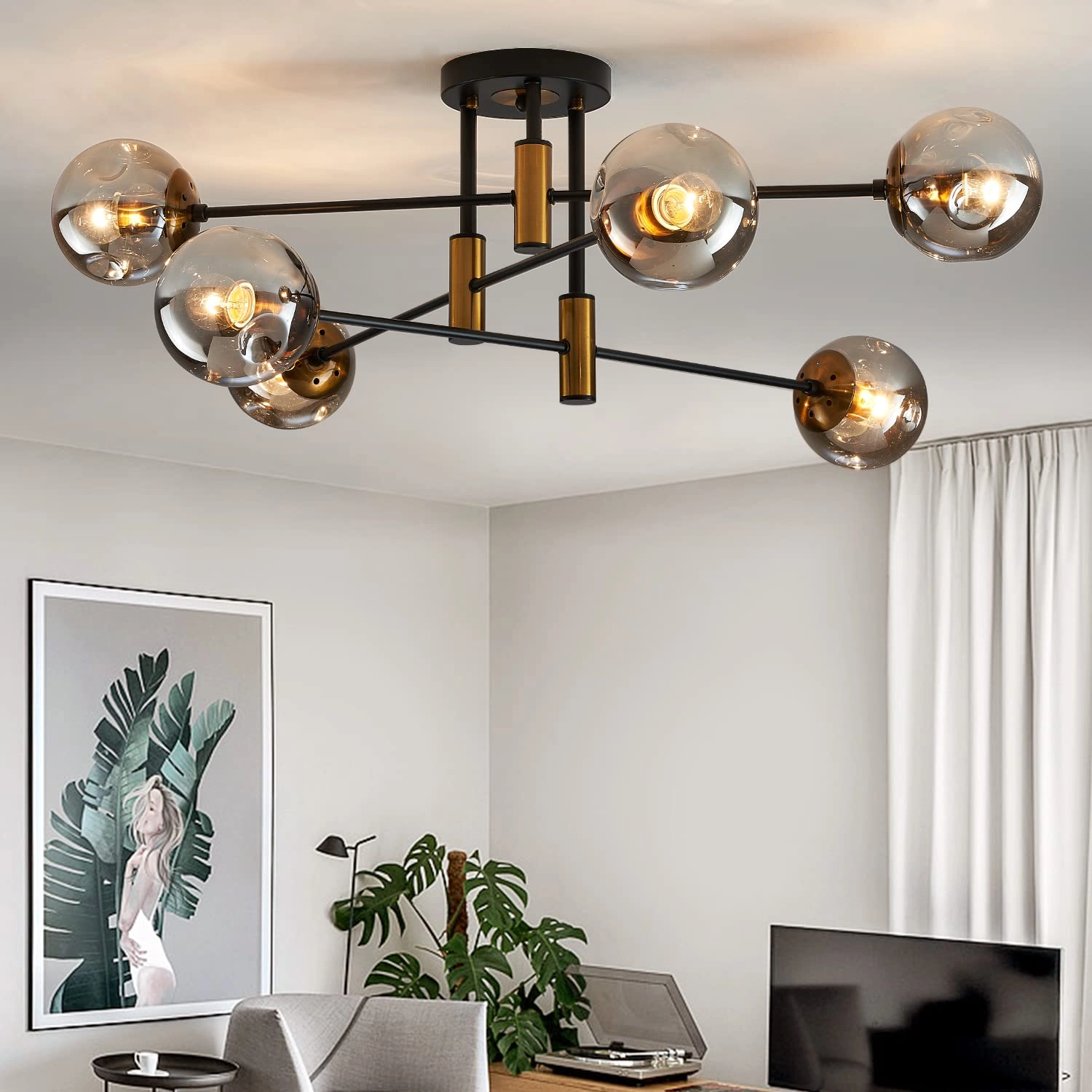 DDLLDESHI Sputnik Chandelier - 6-Light Matte Black