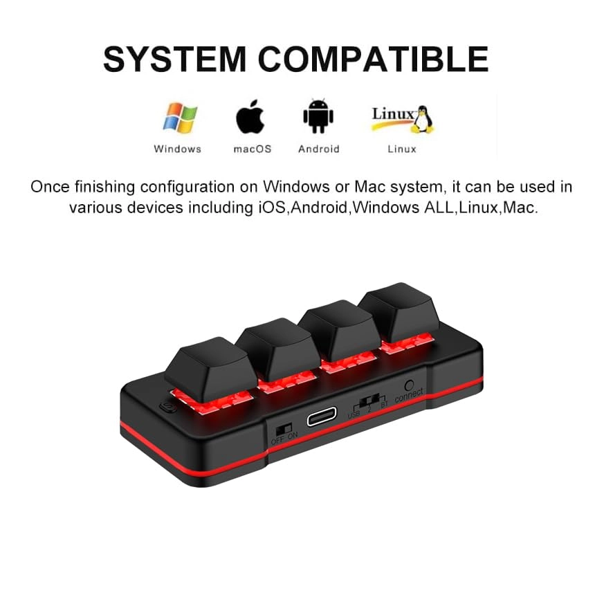 4 Key Mini Keypad - USB-C Bluetooth Black