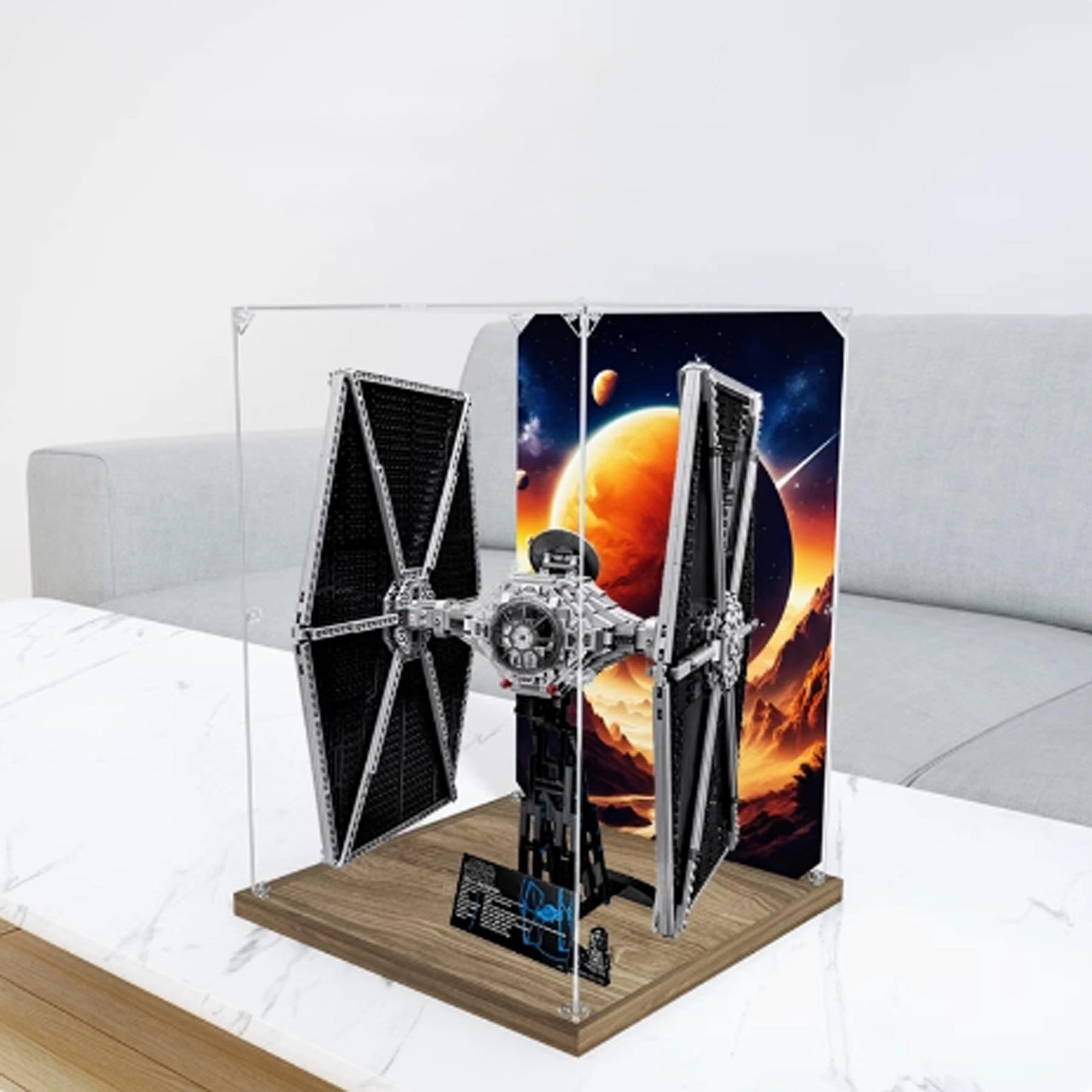 FEIRUBO Acrylic Display Box Compatible with Lego 75095 Titanium Fighter - 35 x 35 x 50 cm Black Base