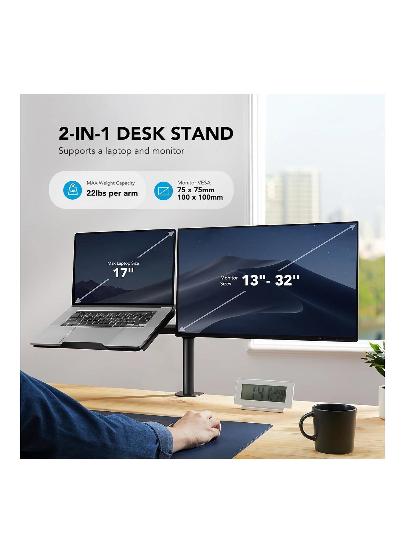 Single Monitor Arm Mount - 38 in 75x75mm 100x100mm