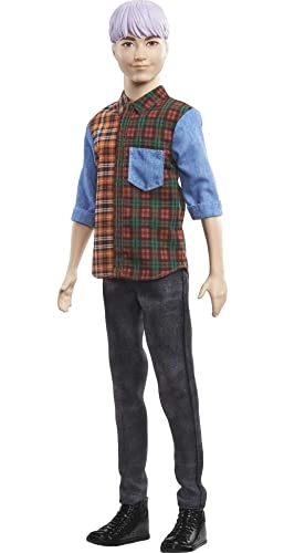 Ken Fashion Doll - Sculpted Purple Hair Plaid Shirt Ages 3+