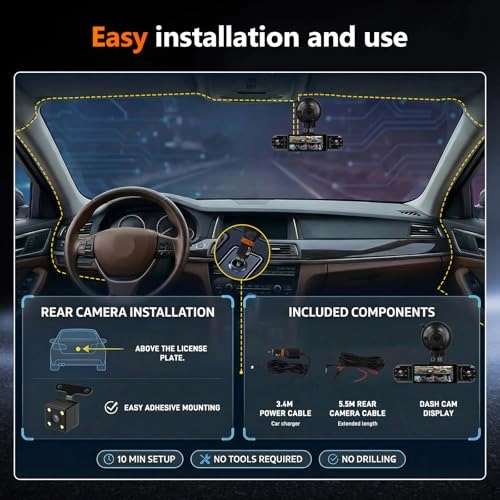 4 Channel Dash Cam Rear View Mirror - 1080P 30FPS + 64GB TF Card