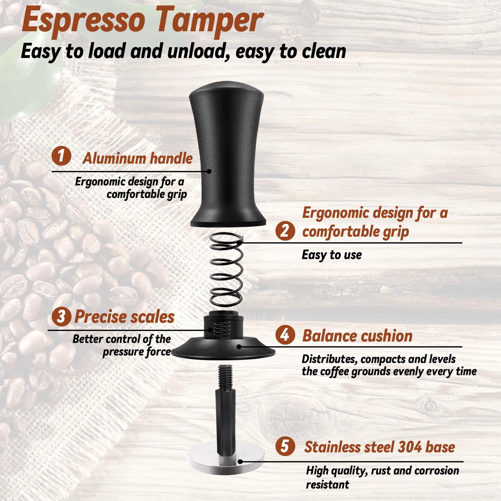 Espresso Tamper + WDT Tool + Espresso Dosing Funnel + Silicone Gel Tamper Mat + Espresso Accessories
