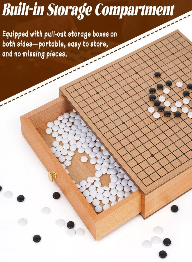 Go Game Set - Wooden Pull-Out Storage Drawers Black and White Stones