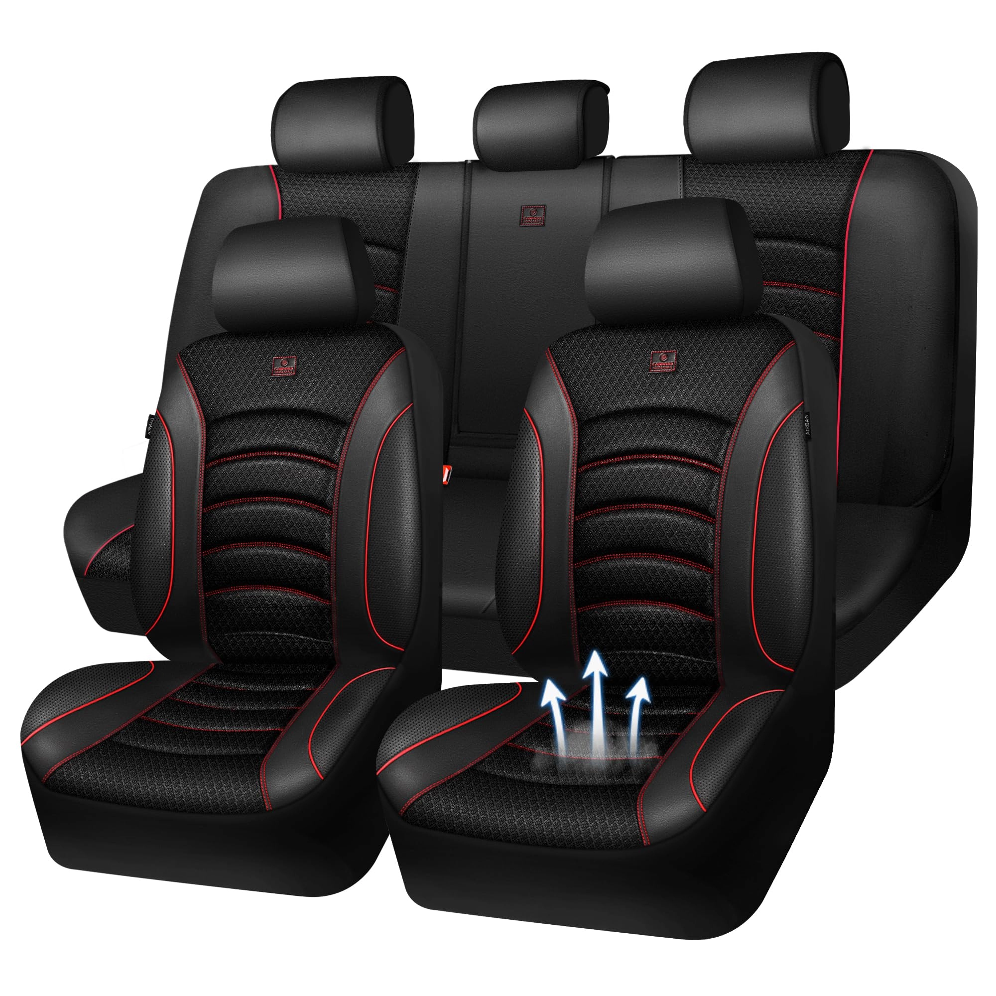 LJ 3D Foam PU Leather Car Seat Covers - Universal Fit 2.0 Count Red