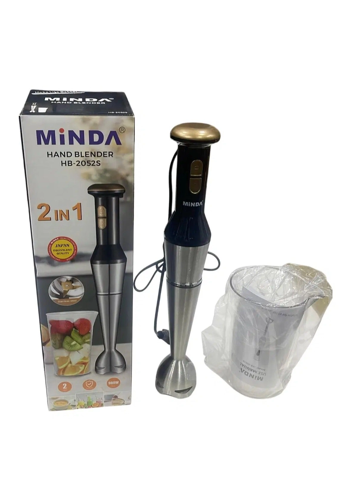 Minda HB-2052S - 2-in-1 Hand Blender, Stainless Steel, Ergonomic Design