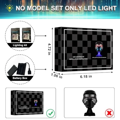 LED Light Kit for Lego 75415 Kylo Ren Helmet - White Battery Powered