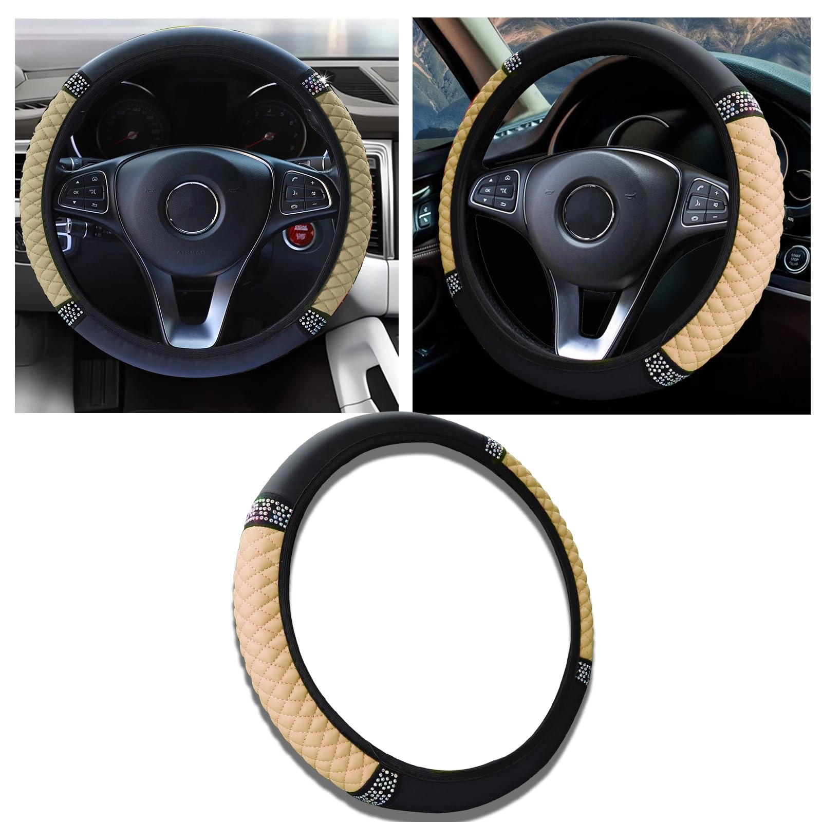 Piburth Bling Car Steering Wheel Cover - 15 Inches Wine Red Faux Leather