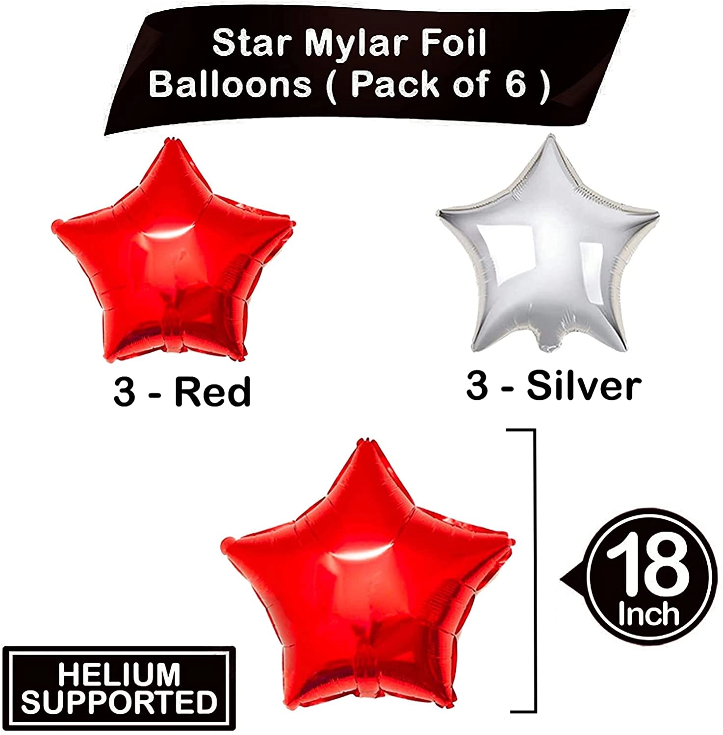 Star Foil Balloons - 6-Pieces Wedding Anniversary Birthday