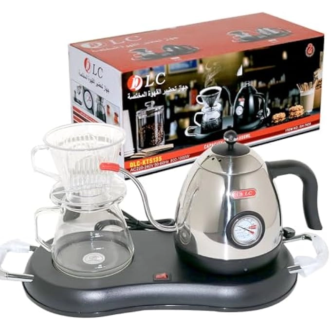Premium Luxury Specialty Coffee Maker Set - Electric Pour Over Kettle Thermometer Glass Carafe Gooseneck Auto ShutOff