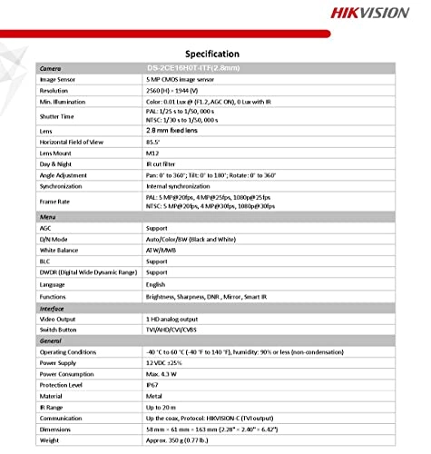 DS-7208HQHI-K1S - 8CH + Hard Disk Drive - 4TB + Mini-Bullet Camera - 5MP 2.8mm