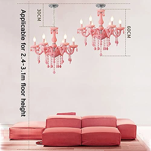 Crystal Glass chandelier - 6 lights Pink