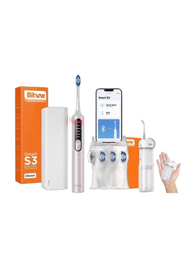 Bitvae BV S3 - 8 Brush Heads + P1 - Mini + Cordless Telescopic Tank Oral Irrigator + IPX7 Waterproof Cleaner