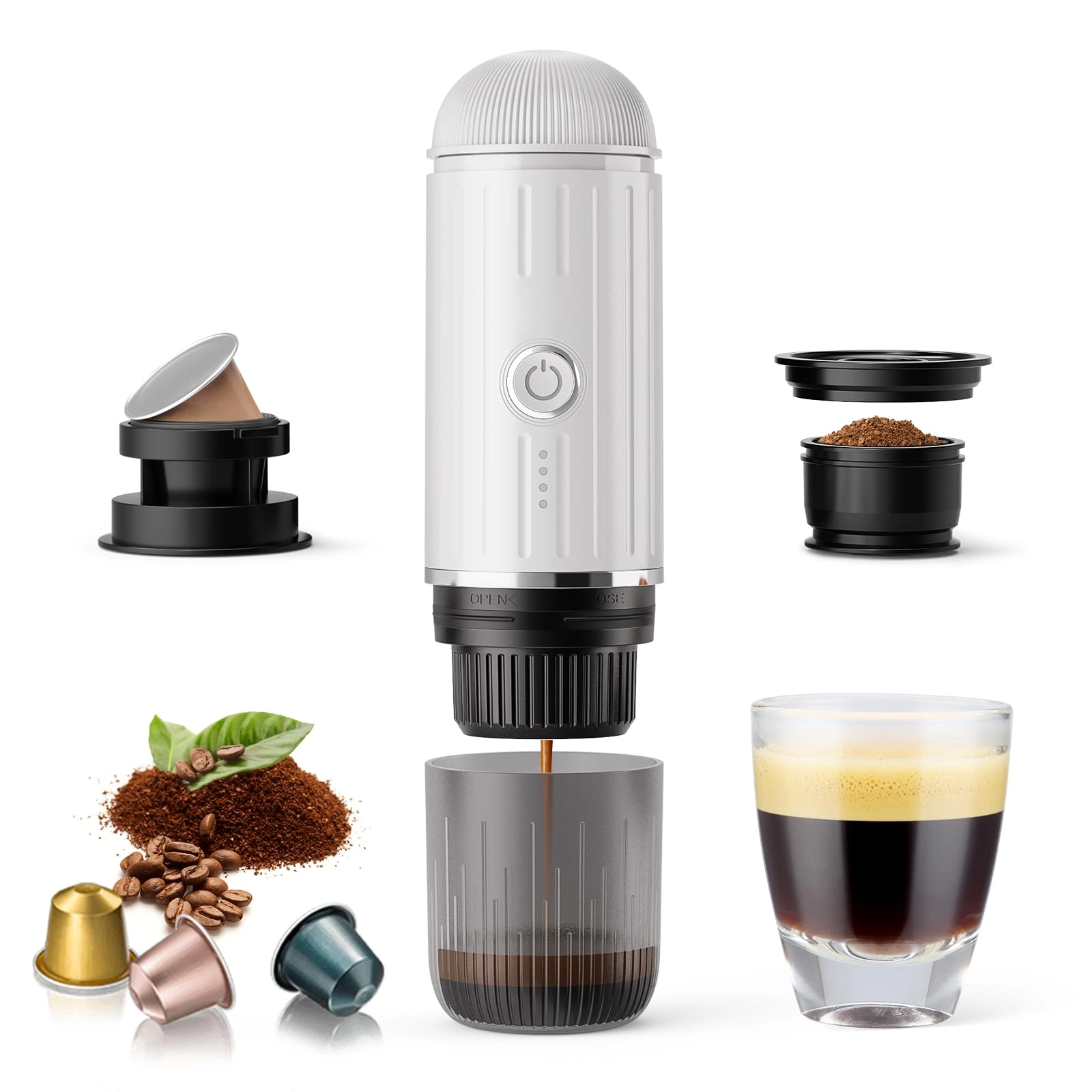 Portable Coffee Maker - 7500mAh Rechargeable Battery Capsules & Powder