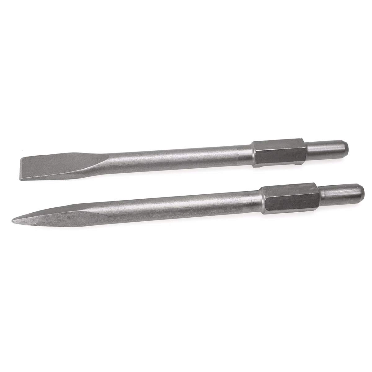 XtremepowerUS Flat & Point Chisel Bit Set - 1-1/8" Hex Size 2-Piece