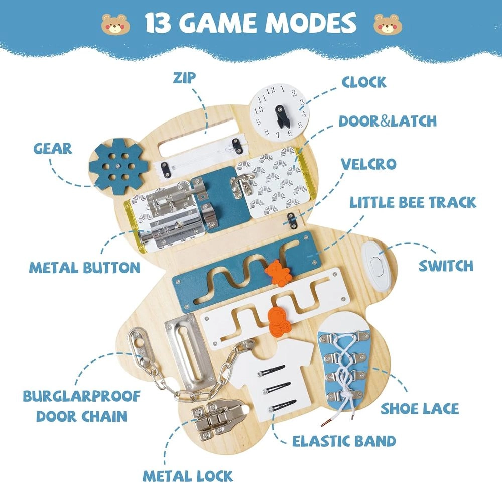 14 In 1 Wooden Busy Board - 3 +