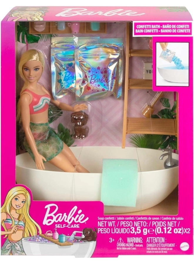 Doll - Blonde + Bathtub Playset - Confetti Soap & Accessories