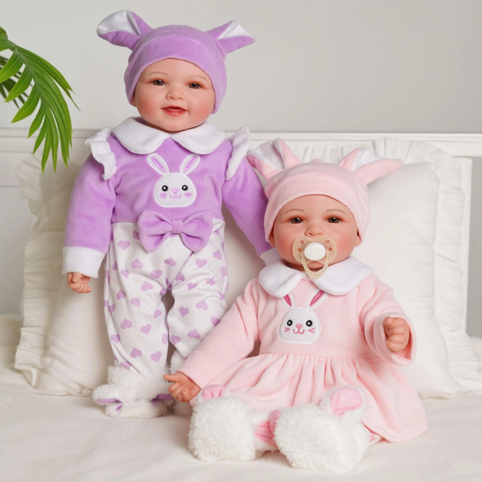Twin Baby Dolls - 17 silicone vinyl Girl and Boy Newborn RabbitThemed Outfits Ages 3+