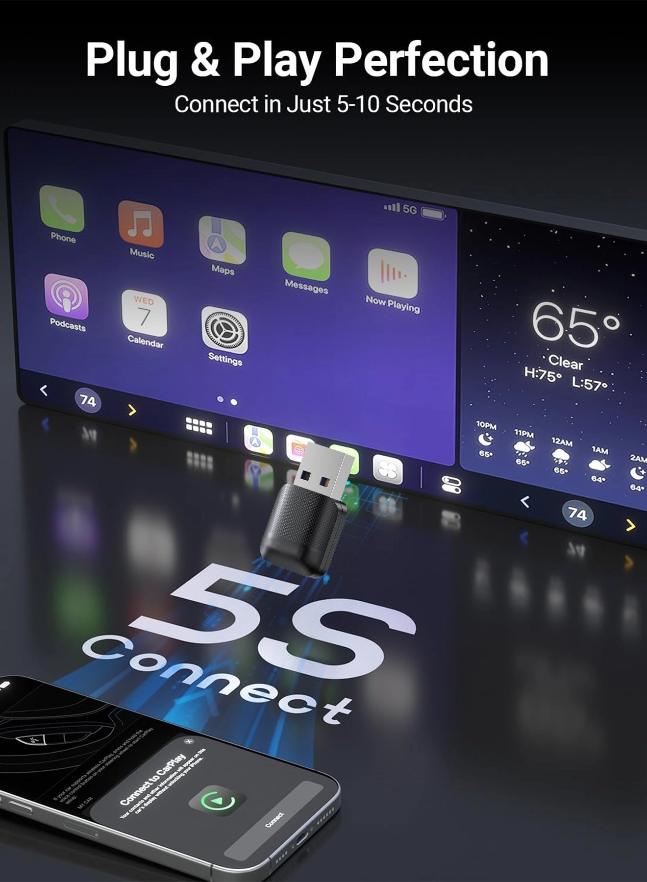 Wireless CarPlay & Android Auto Adapter - 2-in-1 Plug & Play Dual-Band