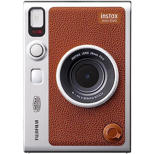 Instax Mini EVO - Brown + Instax Mini Instant Film Sheets - 60 Sheets + microSD Memory Card - 32GB + Small Padded Carrying Case + SD Card Reader + Microfiber Cleaning Cloth